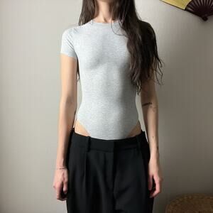 skims cotton fitted tee shirt bodysuit light gray